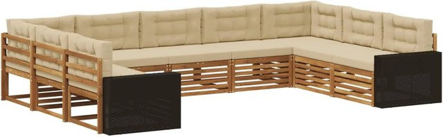 vidaXL Outdoor-Sofagarnitur aus Akazie Massivholz in U-Form, 9-teiliges Set in Natur und Beige mit wetterfesten Kissen und Armlehnen - Bild 1