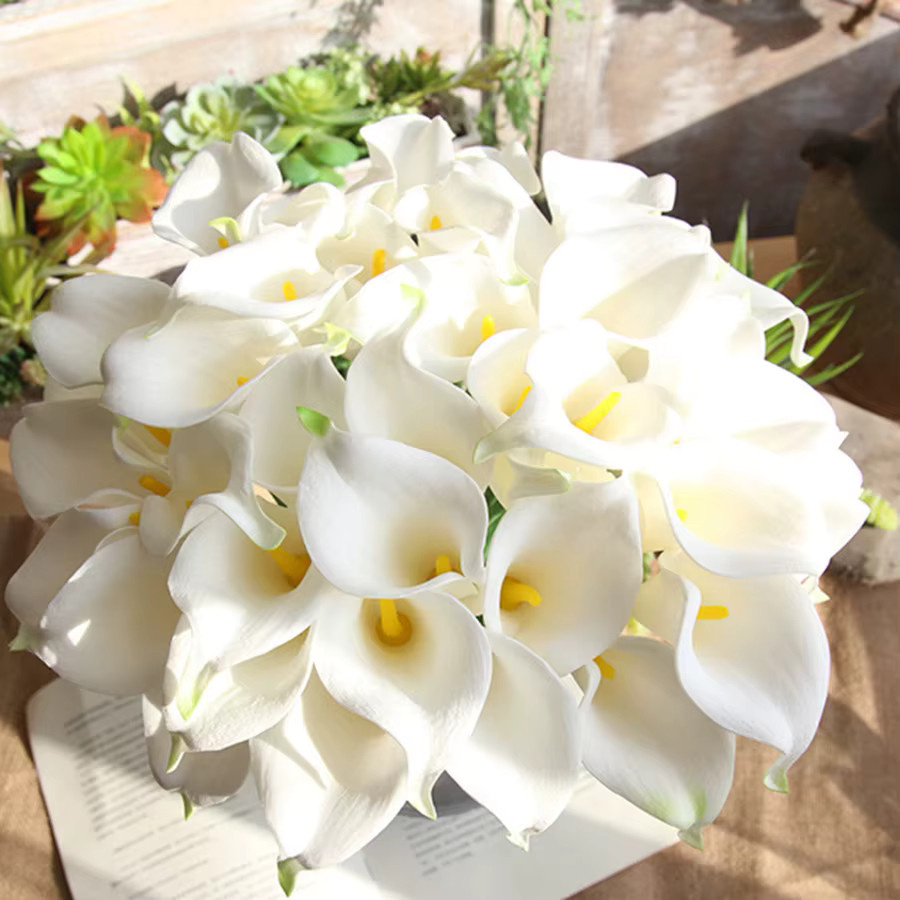 JEDN Realistische Weiße Calla-Lilien aus PU-Kunststoff für Brautsträuße und Tischdekoration - Bild 2