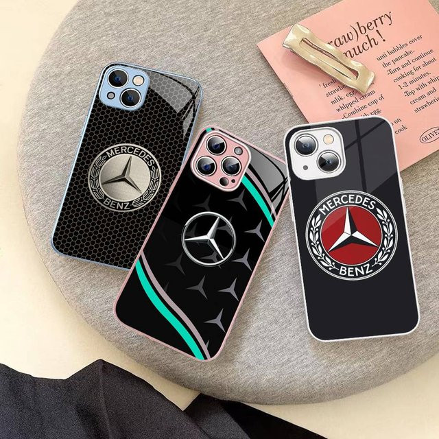 Mercedes-Benz Panzerglas Schutzfolie in Schwarz für iPhone 11 12 13 14 Pro Max Mini XR XS und 14 Plus - Bild 1