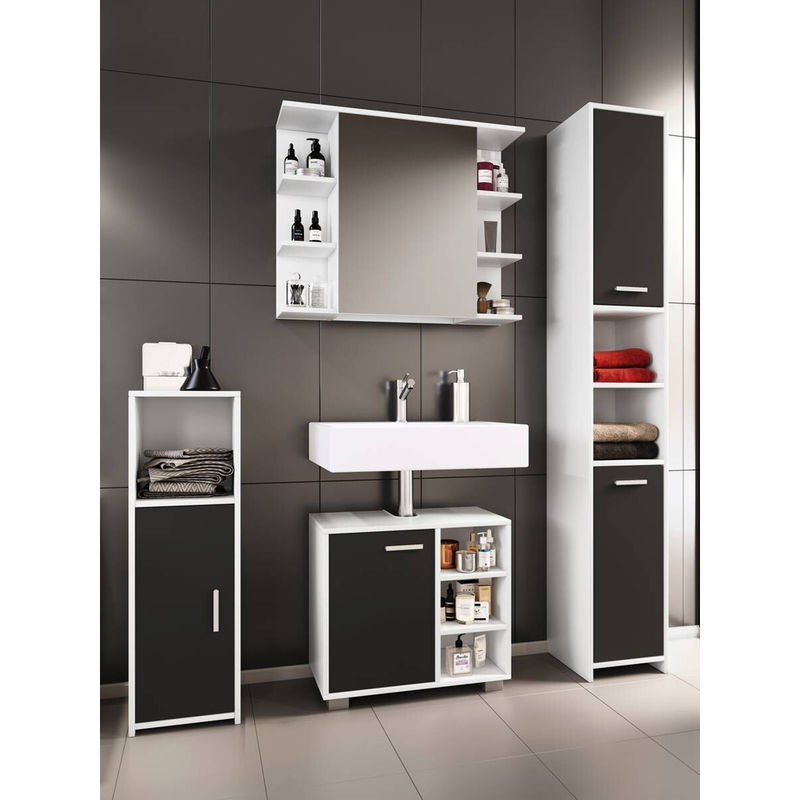 VCM 4-tlg. Badmöbelset Zalo I in Schwarz und Weiß mit Unterschrank, Midischrank, Hochschrank und Spiegelschrank - Bild 4