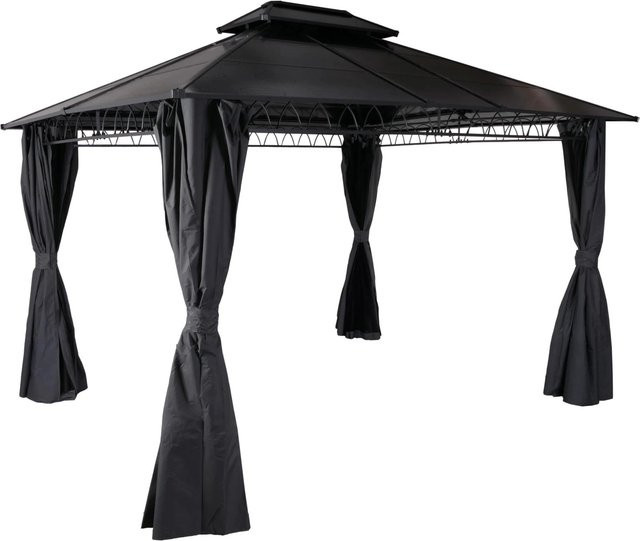 MCW Hardtop Pergola M81 Pavillon mit Seitenwand und Moskitonetz aus Stahl und Aluminium, Grau, B: 360 cm, T: 300 cm, H: 250 cm - Bild 2