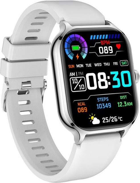 Fanciful Spot GTS4 Smartwatch mit 2,01 Zoll großem Bildschirm, Bluetooth, Herzfrequenzmesser und Wasserfestigkeit, Farbe: White, Unisex - Bild 1