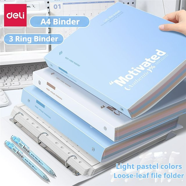 Deli 3-Ring-Ordner für A4 mit Taschen und hoher Kapazität für 220 Blatt, Multicolor - Bild 1