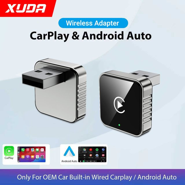 XUDA 2-in-1 Adapter für kabelloses CarPlay und Android Auto, USB-Dongle Plug-and-Play mit Bluetooth, Schwarz - Bild 1