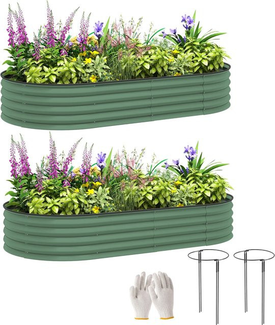 Outsunny Garten-Hochbeet Set aus Stahl in Grün, B/T/H: 93 x 181 x 30 cm - Bild 1