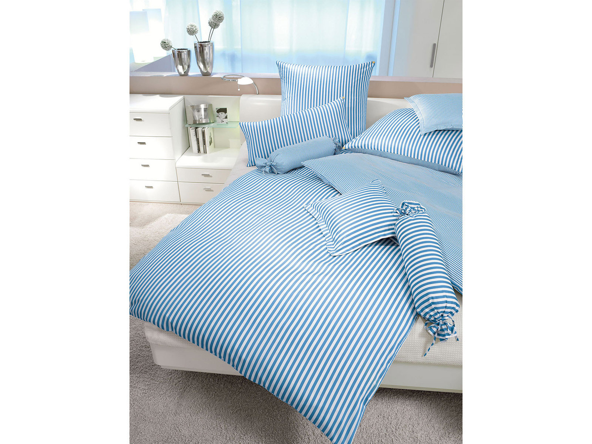 Janine Bettwäsche Modern Classic 3912 aus Mako-Satin, blau gestreift, reversible und atmungsaktiv, B/H: 155 x 220 cm und 40 x 80 cm - Bild 1