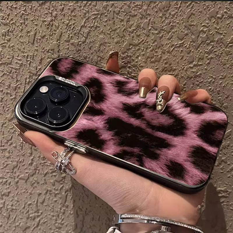 iPhone Hülle mit Rosa Leopardenmuster und schwarzer Galvanisierung für iPhone 11 bis iPhone 17 Pro Max - Bild 2
