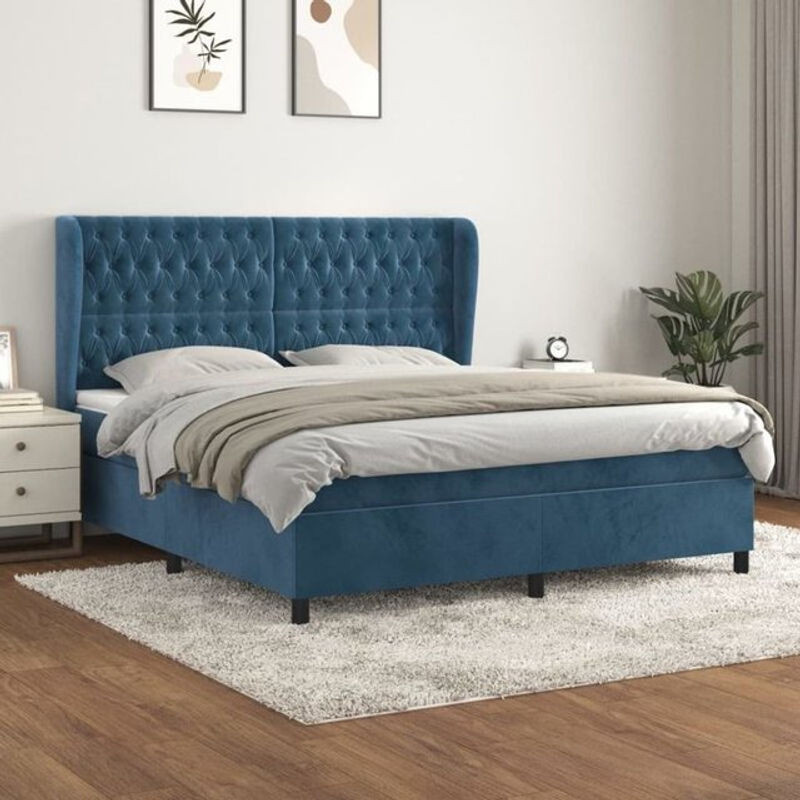 Vidaxl Boxspringbett mit Matratze aus Samt in Blau, B/T/H: 160 x 200 cm - Bild 1