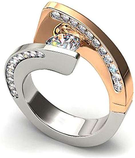 YIRAN Ring, Bicolor, Messing, Zirkonia, Damen - Bild 1