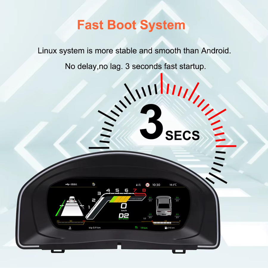 Bonroad 10,25 Zoll LCD Digitales Armaturenbrett für VW Scirocco 2009-2016 und EOS 2010-2015 mit Carplay und Android Auto in Schwarz - Bild 5