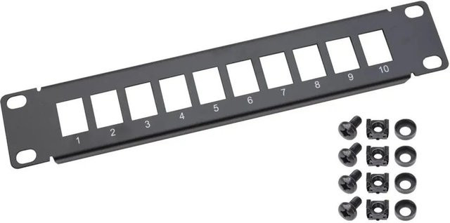 HMF 63345 UTP Keystone-Patchpanel für Serverschrank, 10 Ports RJ45, 10 Zoll, 1 HE, Schwarz - Bild 1