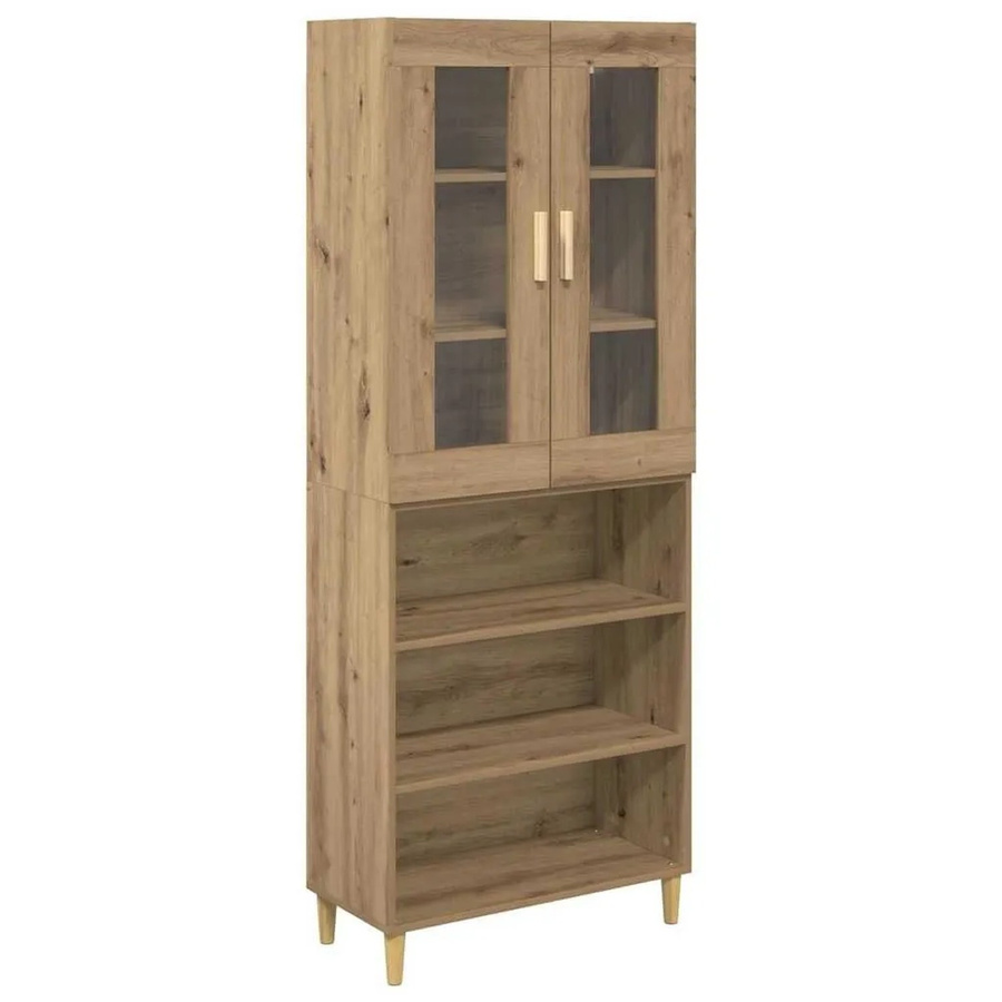 vidaXL Highboard Artisan-Eiche mit Glastüren und Regalen, Farbe Braun, B/T/H: 69,5 x 34 x 180 cm - Bild 2