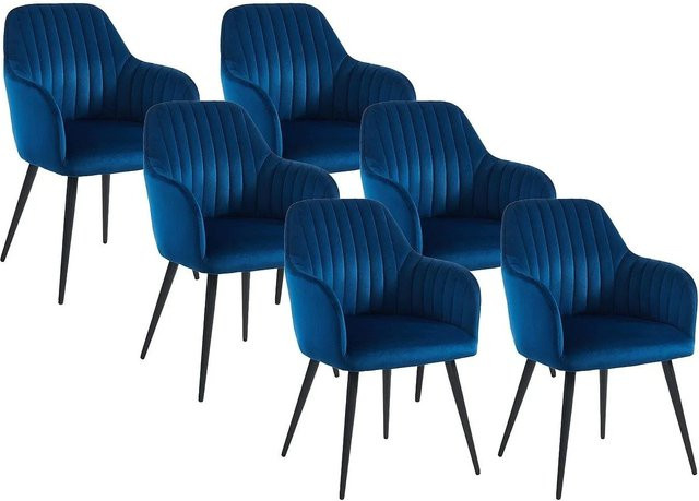 Vente-unique Eleana Stuhl aus Samt mit Armlehnen in Marineblau mit Metallgestell, Breite: 58 cm, Tiefe: 58 cm, Höhe: 58 cm - Bild 1