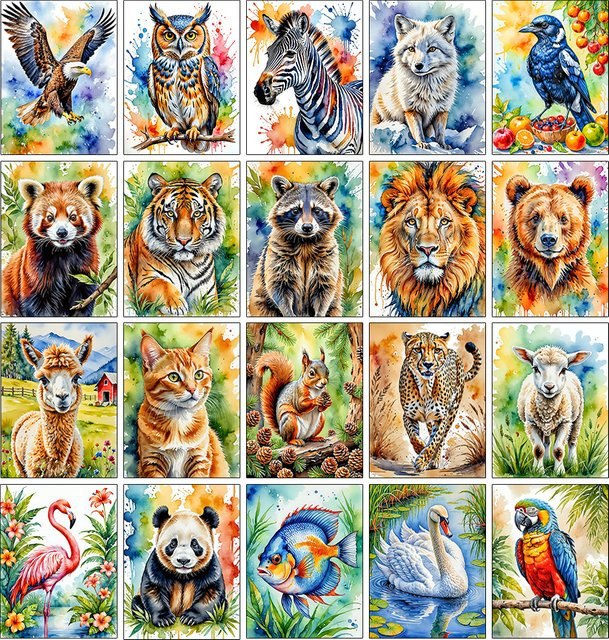 QIZITENG Diamantmalerei Set Aquarell Tier Serie mit Adler und Waschbär als DIY Mosaik Kreuzstich Kit in Multicolour - Bild 1