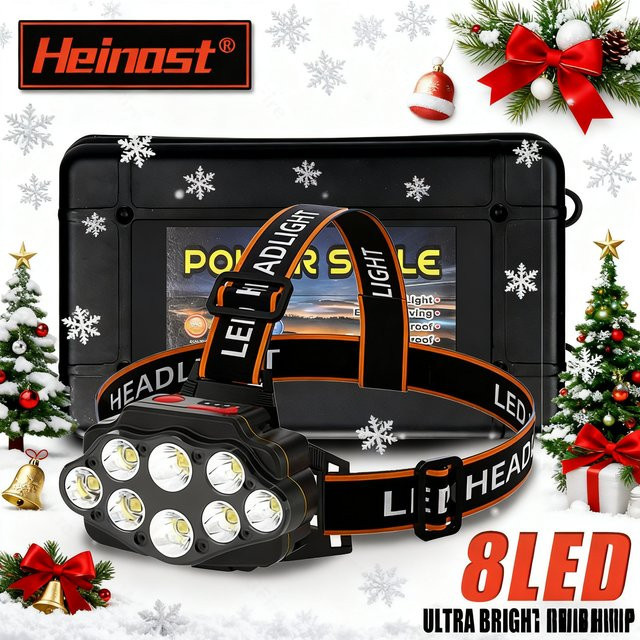 Heinast Wiederaufladbare LED Stirnlampe mit 8 LEDs und 2000 LM in Schwarz - Bild 1