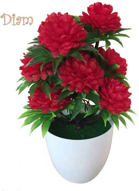 CO&LO Künstliche Chrysantheme als Bonsai Topfpflanze in Rot für deine Blumendekoration - Bild 1