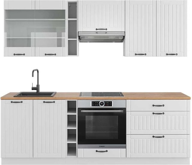 Vicco Fame-Line Küchenzeile in Weiß und Eiche im Landhausstil mit Soft-Close-Türen, Breite: 235 cm, Höhe: 82 cm, Tiefe: 60 cm - Bild 1