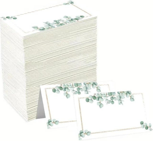 20 Stück PRELEXT Tischkarten mit grünem Blatt Motiv in Weiß für Hochzeiten und Feiern - Bild 1