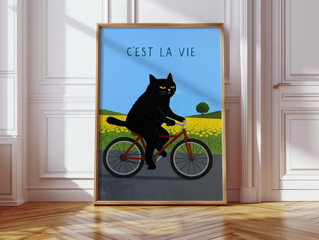 Pop-Art Wandkunst SHENCHEN mit Katzen auf einem Fahrrad in Mehrfarbig als Papierposter - Bild 1