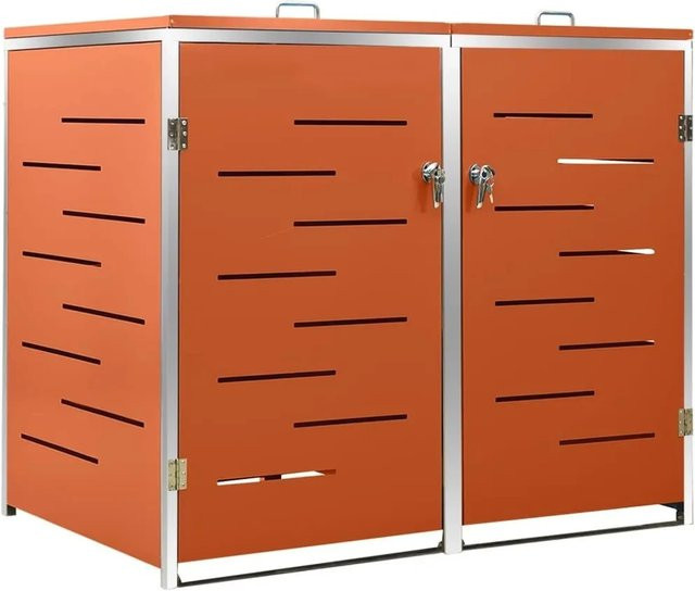 DELUKE 2er Mülltonnenbox JAGU Edelstahl Orange, Mülltonnenverkleidung für 2 Tonnen à 240L, B/T/H: 115,5 x 138 x 77,5 cm - Bild 1