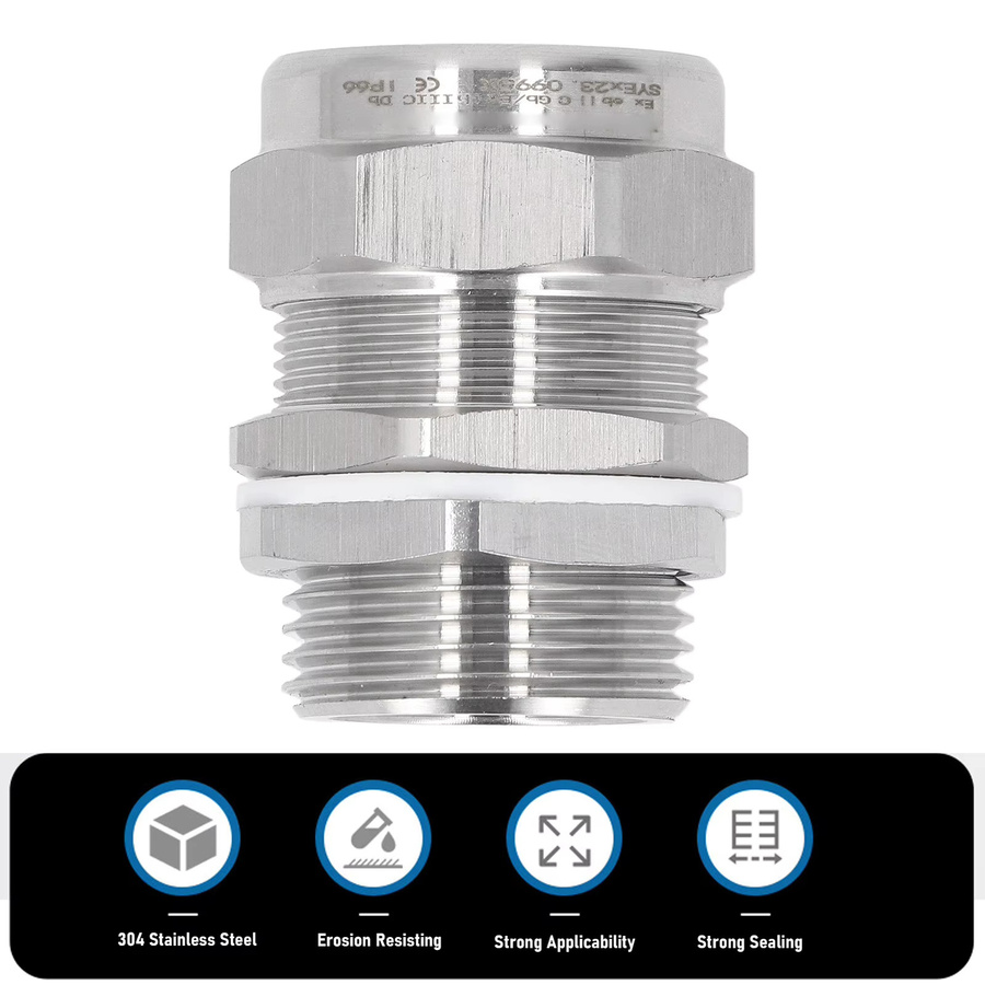 Qiilu Kabelverschraubungsstecker IP66 Wasserdicht aus 304 Edelstahl mit Dual Sealing, G1 M32 NPT 1 Zoll, 1 Stück - Bild 2