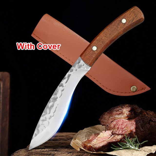 InLeung Handgeschmiedetes Grillmesser aus Edelstahl in Silber mit Holzgriff und Schutzhülle - Bild 1