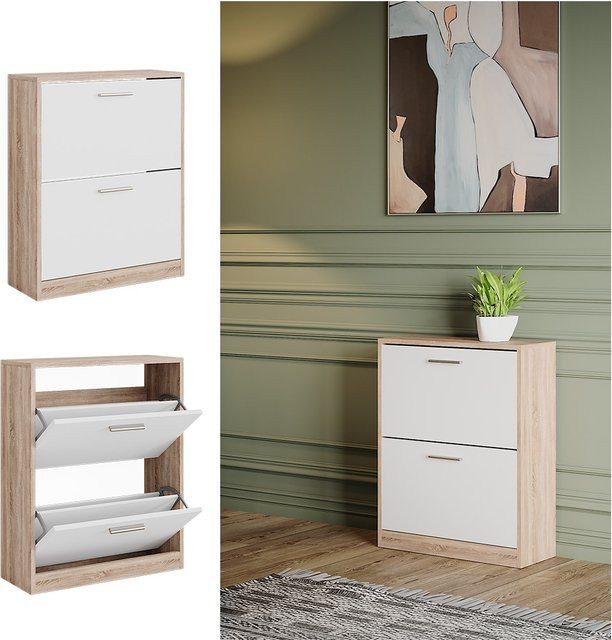 Vicco Schuhschrank Gizmo mit 2 Klappfächern in Eiche Weiß, B: 59 cm, H: 73 cm - Bild 1