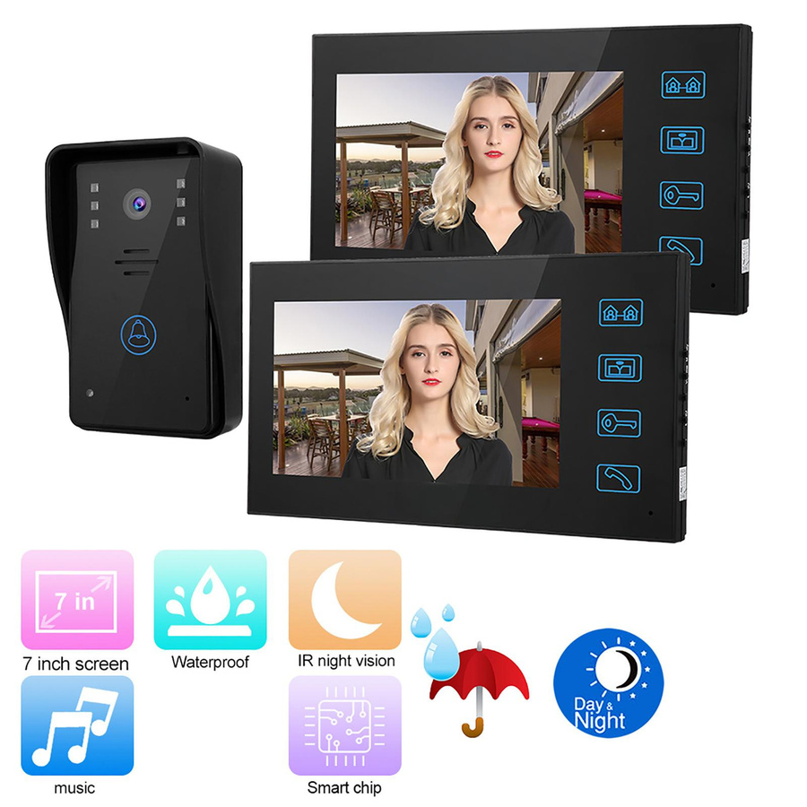 GoolRC Video-Türsprechanlage mit 2 Monitoren und 7 Zoll Touch-Display in Schwarz inklusive Nachtsicht und EU-Standard - Bild 2