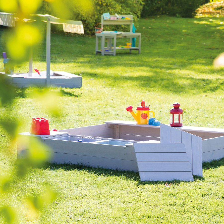 Roba Sandkasten Outdoor in Grau mit Spielwannen und Abdeckungen - Bild 2