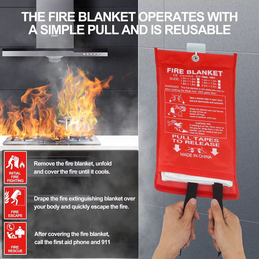 Sanke Rescue Flammhemmende Feuerlöschdecke aus Fiberglas für den Notfall - Bild 5