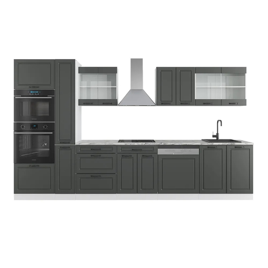 Vicco R-Line Küchenzeile Landhausstil in Anthrazit und Weiß mit Hochschrank und Marmor-Arbeitsplatte, Breite: 350 cm - Bild 2