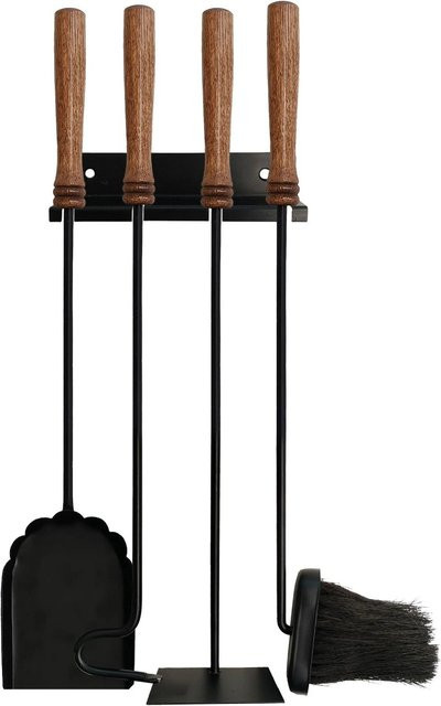 Relaxdays Kaminbesteck Set aus Stahl und Mangoholz in Schwarz und Braun zur Wandmontage, B: 20 cm, H: 4 cm, T: 4,5 cm - Bild 1