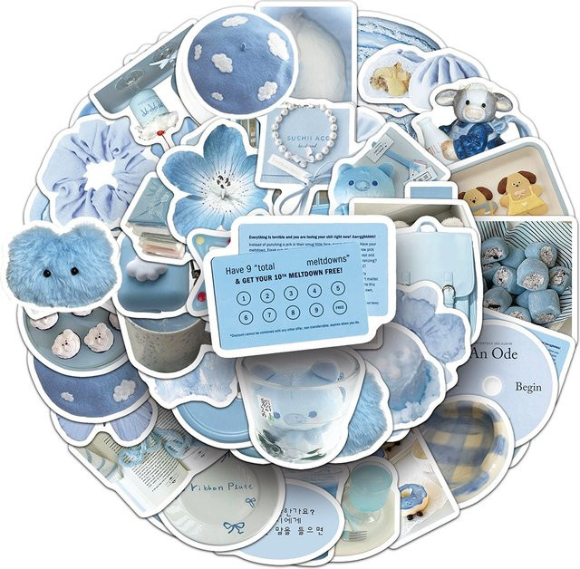 Rspctou INS Blaue Aufkleber, Cartoon-Dekorationsaufkleber, 10-teiliges Set - Bild 1
