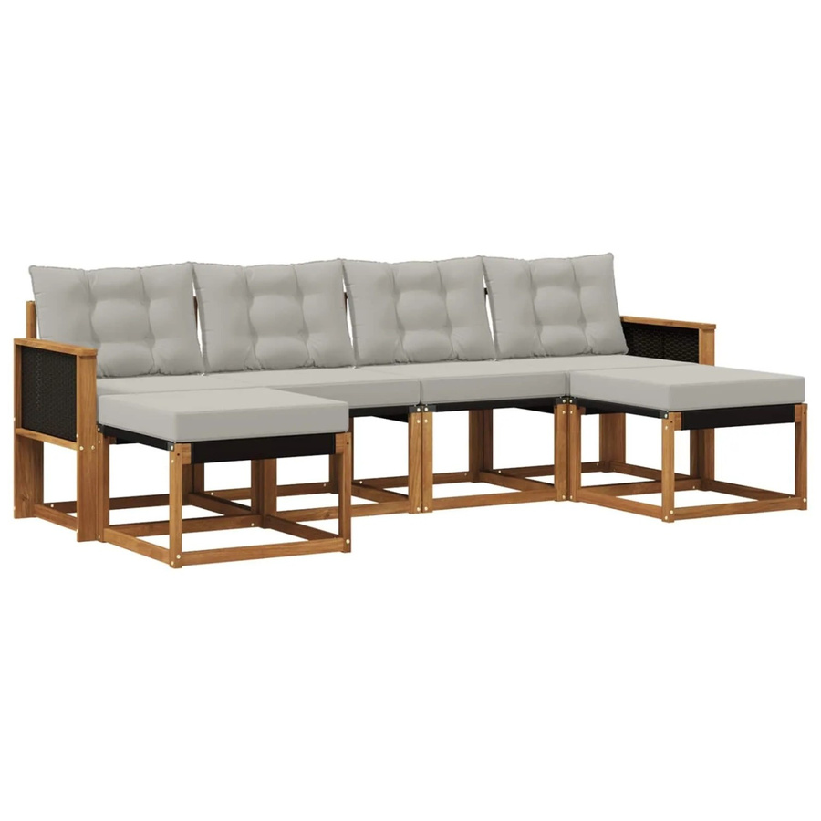 vidaXL Outdoor-Sofagarnitur aus Akazienholz mit Textilene und 6 Kissen, Natur und Hellgrau - Bild 2