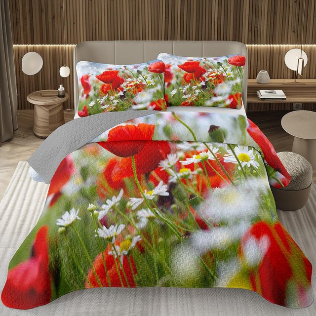 Wendbares florales Tagesdecken-Set JMG Household Supplies für Einzelbetten in Grau und Multicolour, gestepptes Quilt-Set mit Bettbezug und Kissenbezug aus Mikrofaser, B/T: 135 x 200 cm - Bild 1
