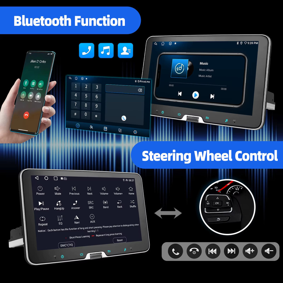 ESSGOO Android 15 Autoradio mit 10,1 Zoll drehbarem Touchscreen, Wireless Carplay, GPS, Bluetooth, Wi-Fi und Mikrofon, Schwarz - Bild 5