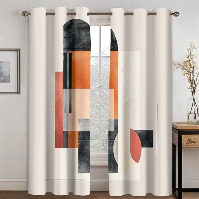 Modernes Vorhang-Set mit geometrischem Farblinienmuster, semi-transparent, 2 Paneele, Multicolour, B: 50 cm, H: 130 cm - Bild 1