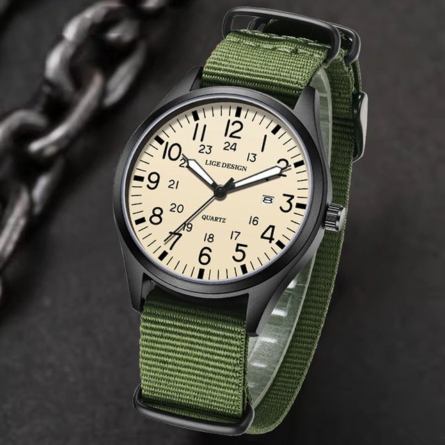 LIGE Chronograph, Quarzuhr, Nylon, Schwarz, Herren - Bild 1