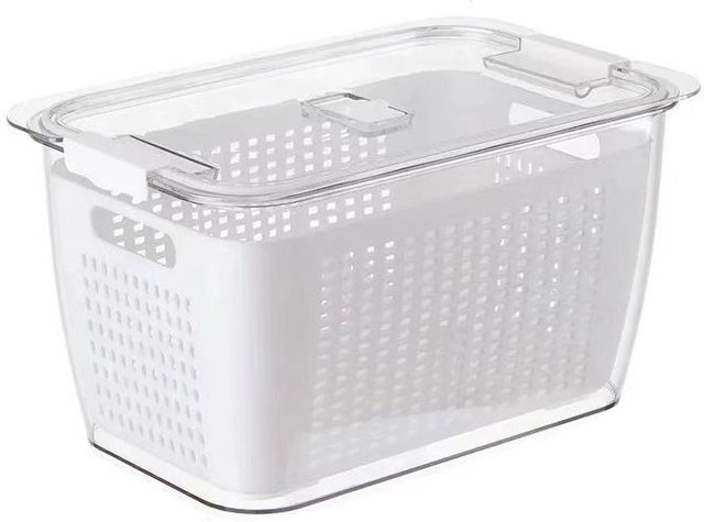 TOMTOP JMS Abtropfkorb im japanischen Stil mit 2 Lagen und Filter, Aufbewahrungsbox für Gemüse im Kühlschrank, Weiß Grau - Bild 1