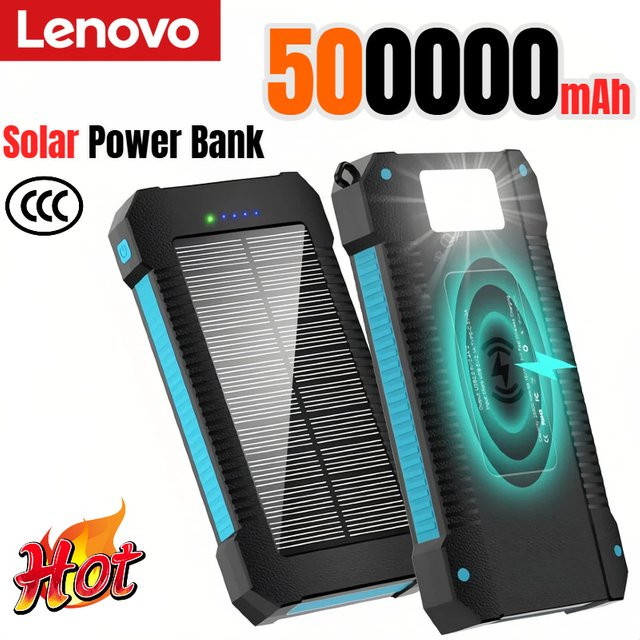 Lenovo Solar-Powerbank mit 500000 mAh Kapazität für iPhone, Samsung und Huawei in Schwarz und Gelb - Bild 1