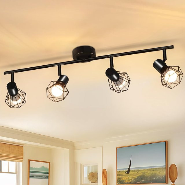 Cliheet Deckenstrahler Schwarz Retro E14 4-flammig verstellbar aus Metall für Wohnzimmer und Schlafzimmer - Bild 1