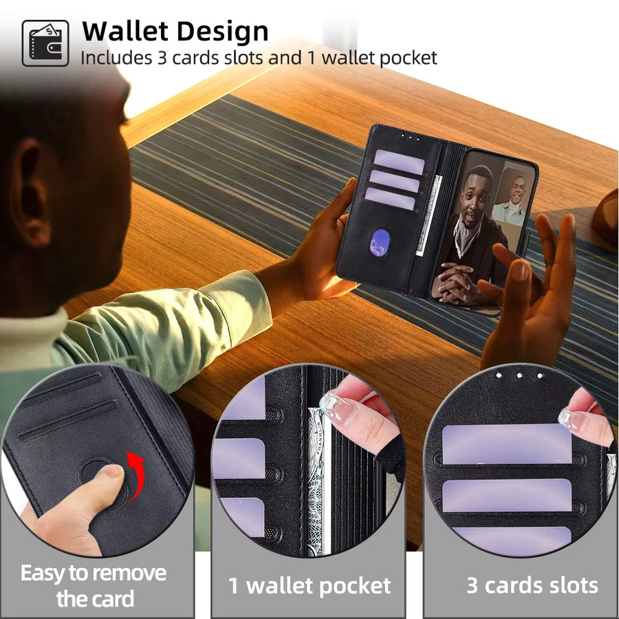 Magnetische Business Brieftasche als Flip Case für Motorola G71S G82 G52 G32 G22 G41 G31 G60S G30 G20 G10 mit Abdeckung und Standfunktion in Schwarz - Bild 4