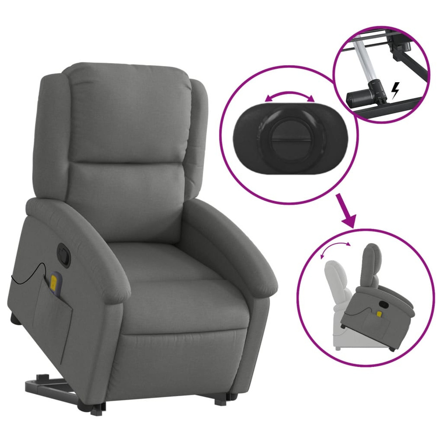 vidaXL Massagesessel mit elektrischer Aufstehhilfe in Dunkelgrau aus Samt und Stoff - Bild 3