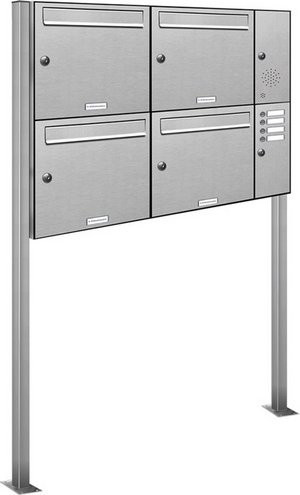 AL Briefkasten für 4 Parteien, freistehend, silberfarben, B/H/T: 153,575 x 150,0 x 11,6 cm - Bild 1