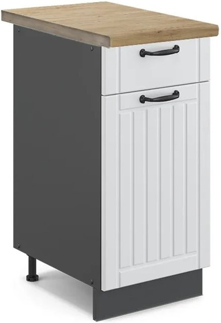 Vicco Küchenunterschrank Fame-Line in Weiß und Anthrazit mit Eiche-Optik im Landhausstil, Breite: 40 cm - Bild 1