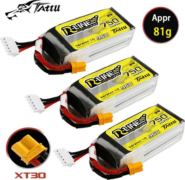 3er-Set TATTU R-Linie 1.0 LiPo Akku 4S, 14,8 V, 750 mAh, 95C für RC Hubschrauber, Quadcopter und FPV Renn-Drohnen - Bild 1