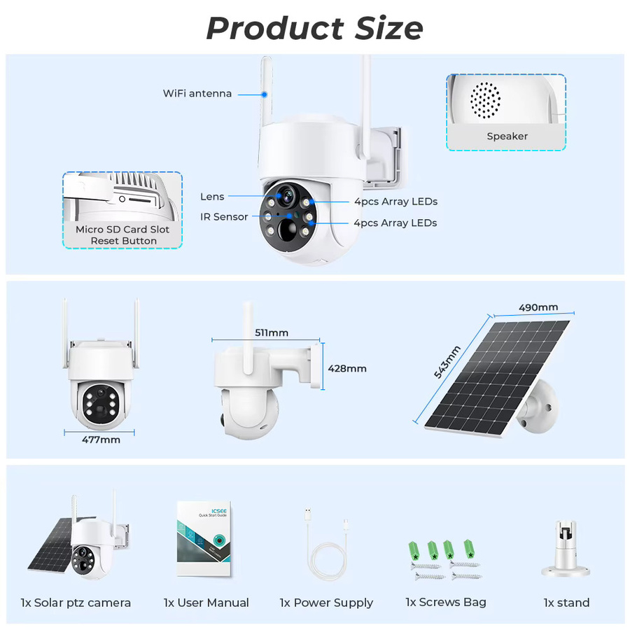 ANBIUX HD 8MP Drahtlose Solarkamera Outdoor WiFi PTZ IP Kamera mit eingebauter Batterie in Weiß für iCsee App Videoüberwachung - Bild 6