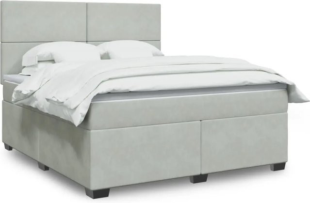 vidaXL Boxspringbett mit Matratze in Hellgrau aus Samt mit USB-Ladeport und Unterbettbeleuchtung, B/T: 180 x 200 cm - Bild 1