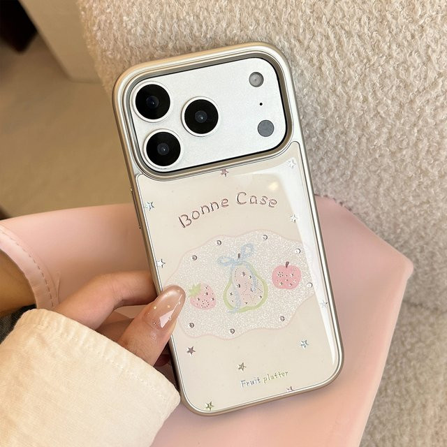Apple iPhone Handyhülle mit Koreanische Stars Cartoon Frucht Design und Silberkanten-Plattierung, stoßfeste Hartschale für iPhone 17 16 15 14 13 12 Pro Max - Bild 1