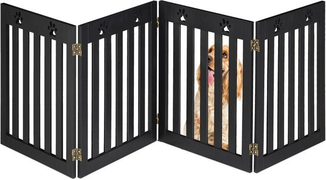 Relaxdays Hundeabsperrgitter Pfoten in Schwarz, freistehend und zusammenklappbar aus MDF und EVA-Schaumstoff, B: 60 cm, H: 204 cm, T: 2 cm - Bild 1